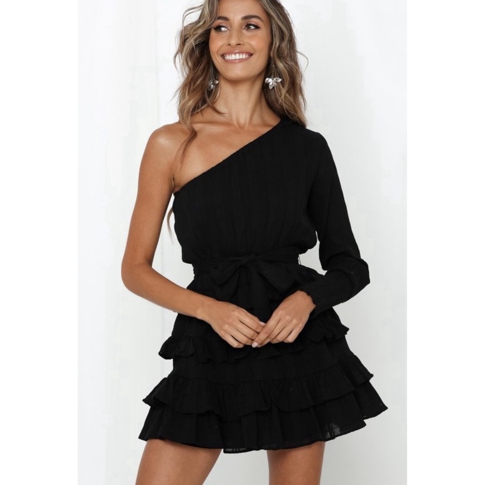 Hello Molly Women's Black Dance The Night Away Dress One Shoulder Mini Sz 2 New - Picture 1 of 5